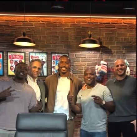 Nick Cross with the crew at a boxing media studio